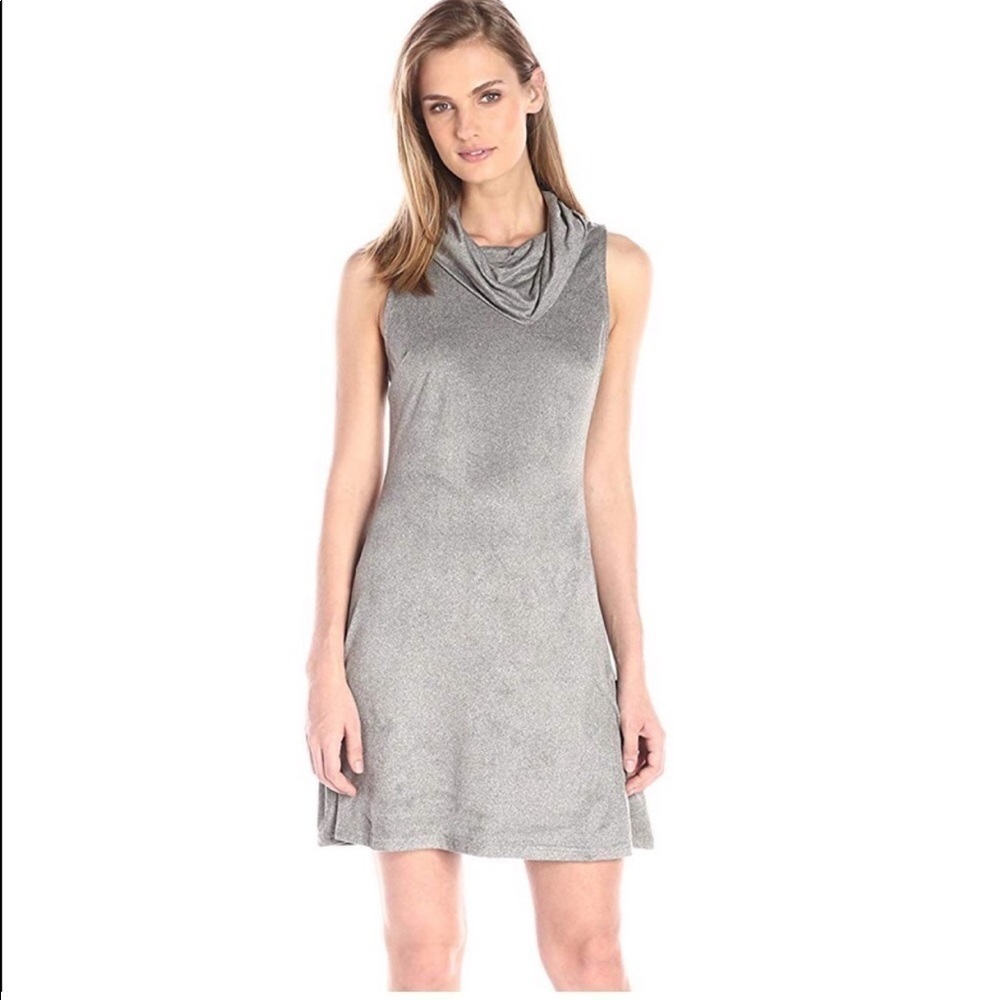 Minkpink greenish grey khaki faux suede cowl neck sleeveless stretchy dress S